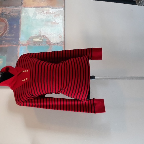 Chaps by Ralph Lauren Highland Red & Black Striped Shawl Collar Top Size L / NWT - Picture 10 of 14